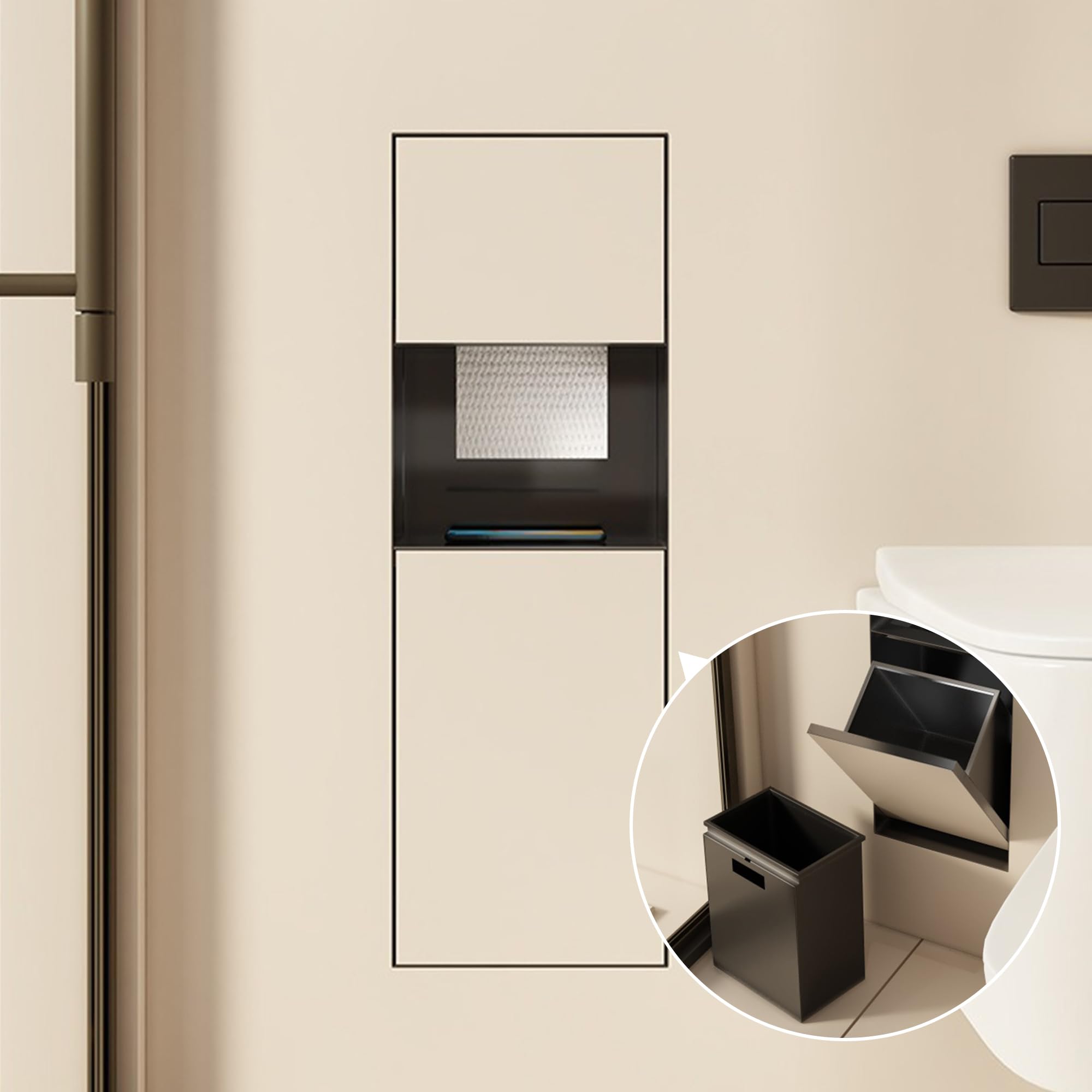 Uchwyt na papier toaletowy i kosz na śmieci, nowoczesny design ze stali nierdzewnej 304, gotowy do użycia płytek do łazienki, kuchni, hotelu i użytku domowego, oszczędność miejsca