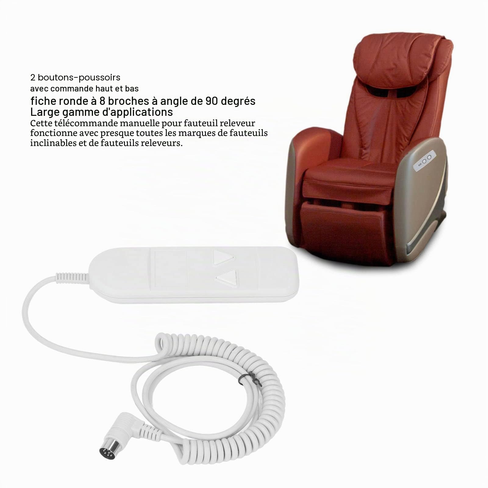 8 Broches 2 Boutons Commande Manuelle du Fauteuil Roulant électrique, Télécommande à Main Remplacement de la Commande Manuelle pour Fauteuil Releveur Fauteuil Inclinable électrique