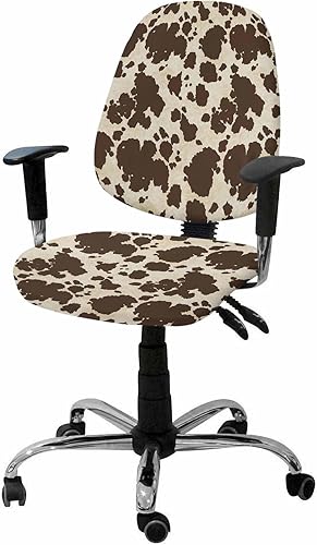 Vandarllin Funda para silla de oficina, piel de vaca marrón, elástica, universal, para computadora, escritorio, con graffie, lavable, extraíble,