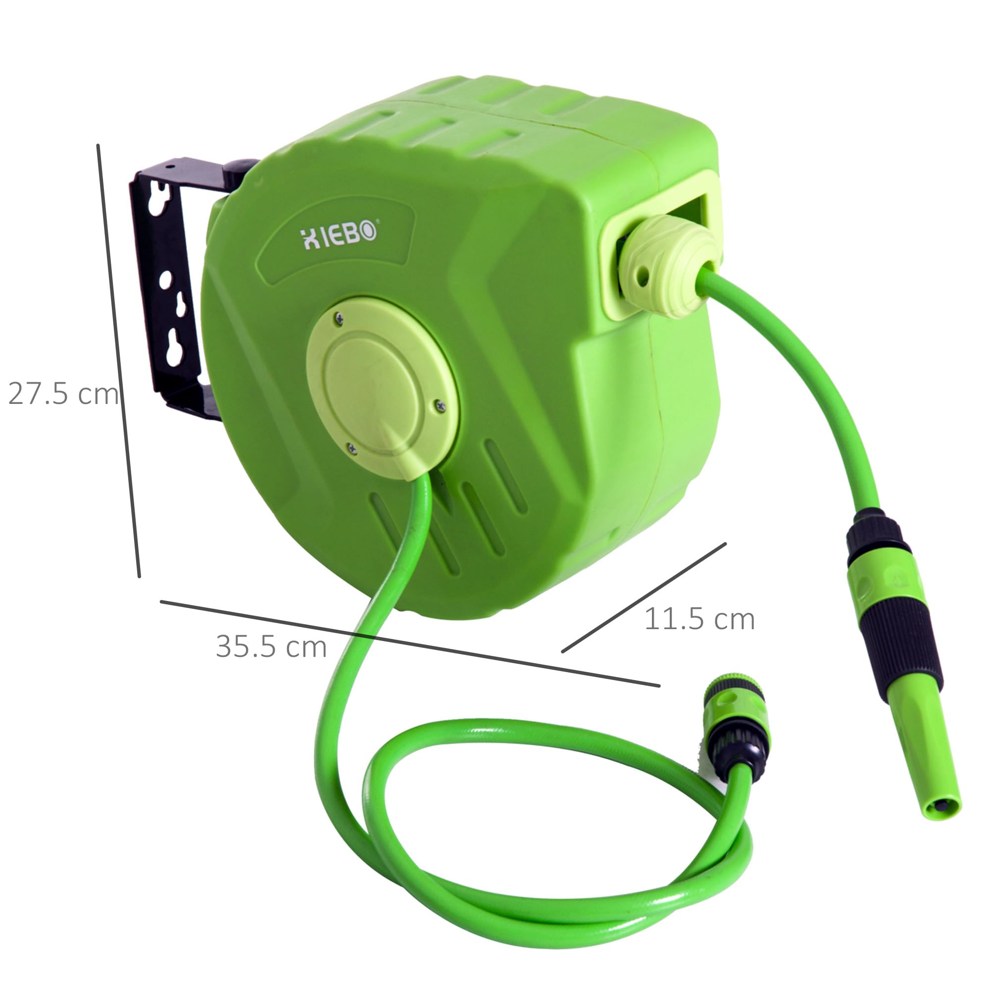Outsunny Avvolgitubo da Giardino Retrattile con Tubo dell'Acqua 10 m, Rullo Avvolgitubo da Parete Girevole a 180°, Avvolgitubo Automatico Tubo da Giardino per Irrigazione in plastica, Verde