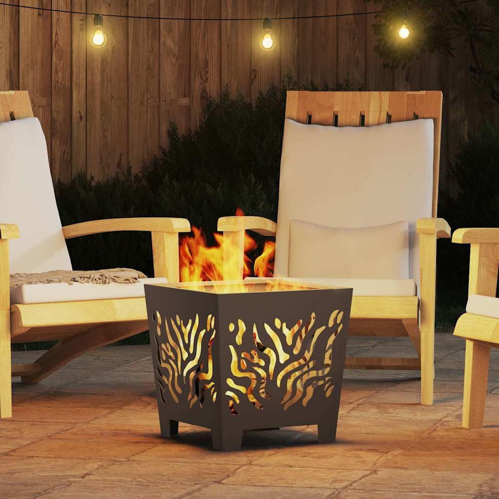 Brasero cuadrado negro 40 x 40 x 40 cm de acero, parrilla exterior para balcón, terraza, cesta de fuego resistente al calor con 600 ℃ para calor y atmósfera