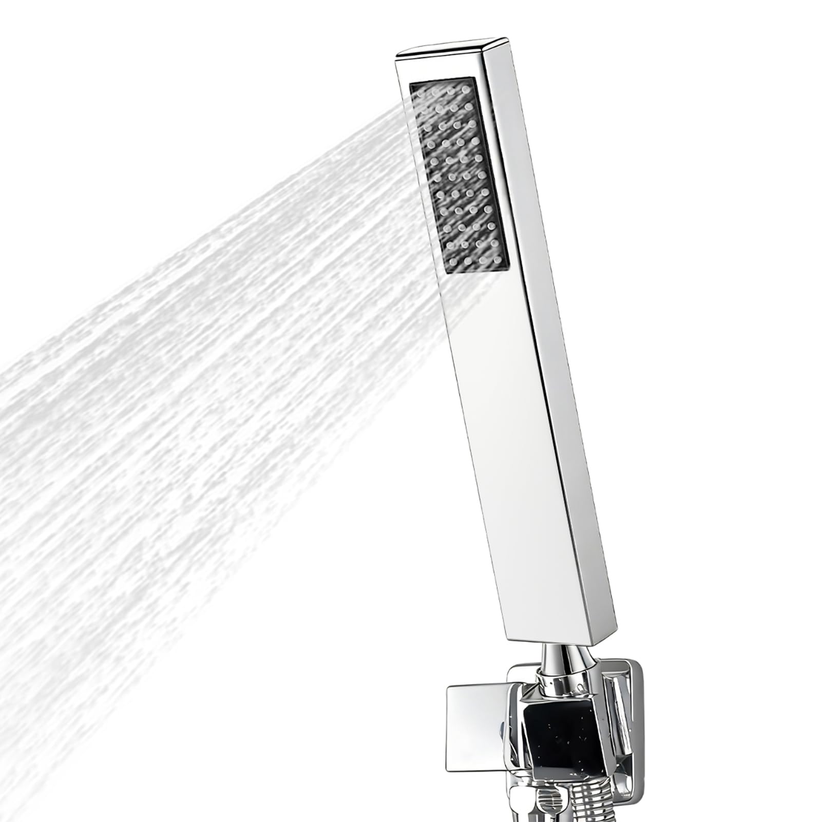 All Metal Handheld Shower Head Square Shower Head High Pressure Showers Heads Chrome Stainless Steel Handheld Showerhead Self Cleaning Silicone Nozzle Handhelds Sprayer for Home Bathroom, Silver