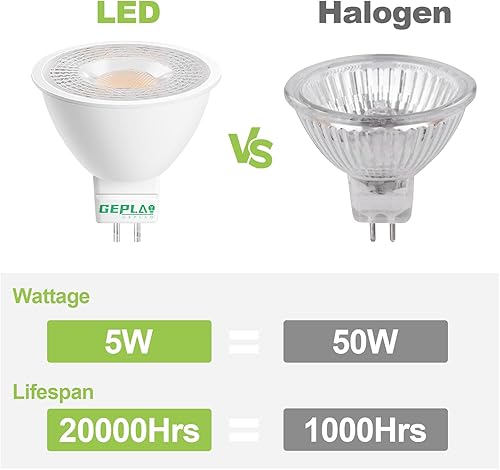 Miniatura 3 de GEPLAD Paquete de 4 bombillas LED MR16 de 50 W de repuesto halógeno, bombilla GU5.3 de inundación y foco de luz de 3000 K blanco suave, 450 lúmenes,