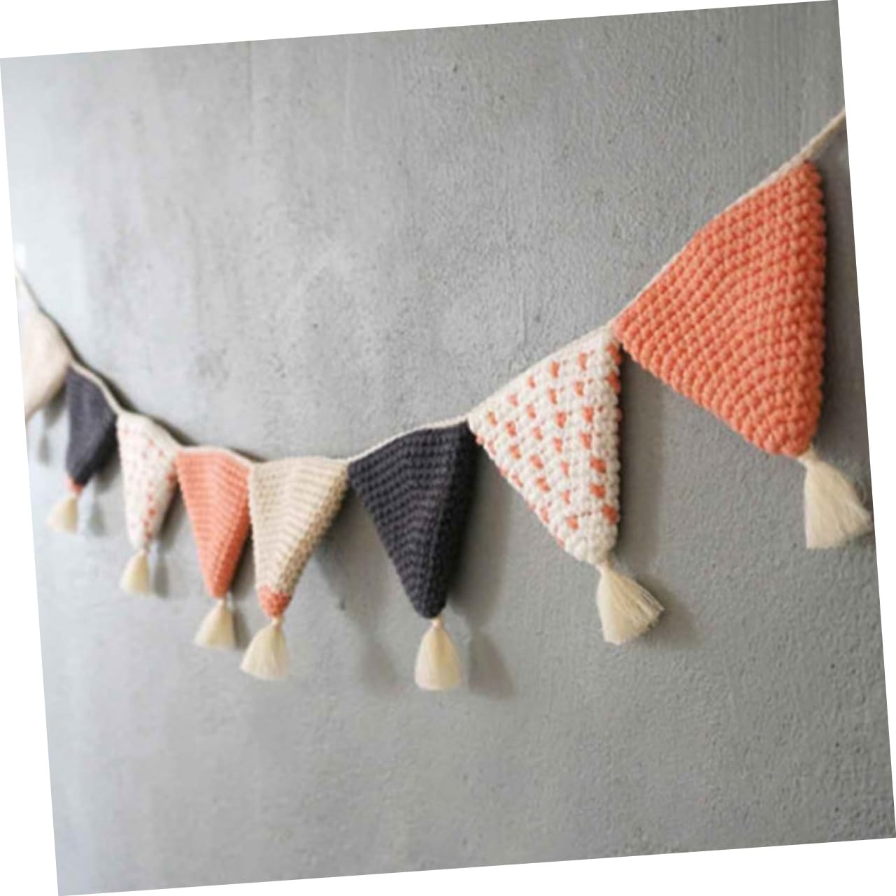 Abaodam 3 Piezas banderín empavesado de crochet de algodón triángulo guirnalda del empavesado decoración pared decoración de pared pancartas del empavesado de algodón