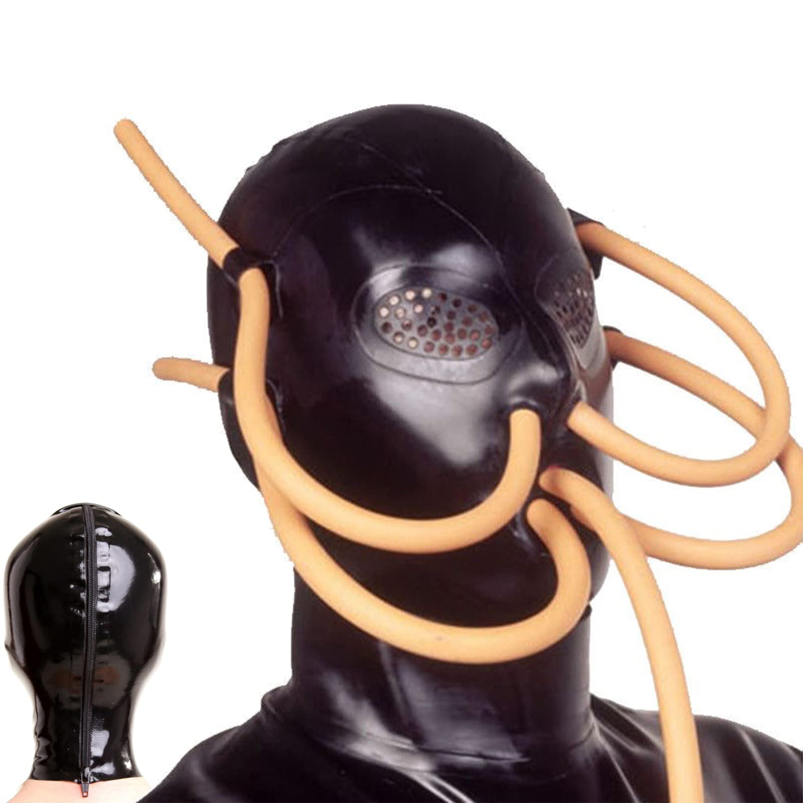 100% Latex Hood BDSM Mask with 5 Tubes for Mouth and Nose SM Bondage Full  Face Mask Zipper Back Porn Slave Role Play Fetish Sex Toy Couple Men Women  Black : Amazon.co.uk: