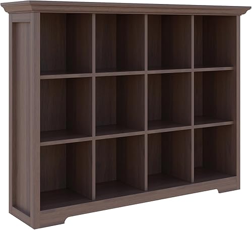 Estantería de madera con base de 3 niveles, armario de almacenamiento bajo para el hogar y la oficina, estantería de celosía de 12 cubos, nogal