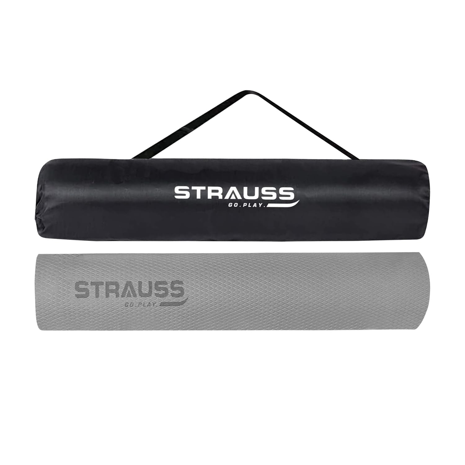 STRAUSS EVA Yoga Mat with Carry Bag | Non-Slip Exercise Mat for Home & Gym | Eco-Friendly, Lightweight & Durable Workout Mat | Ideal for Yoga, Pilates, Fitness | Ideal for Men & Women,6mm,(Grey)