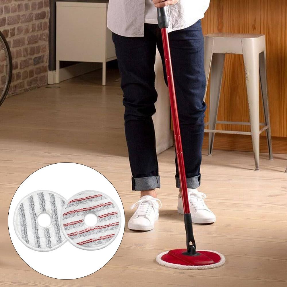 Wymienne podkładki pod mopa Vileda Spin and Clean do czyszczenia podłóg, nadające się do prania i wielokrotnego użytku, z głowicą mopa obrotowego Vileda (2 czerwone + 2 szare podkładki)