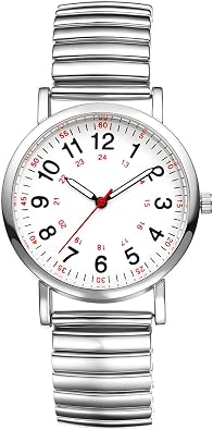 OIDEA Elastic Strap Nurse Watch for Medical 12/24 Hour Military Time Easy Read Dial Second Hand Analog Watch