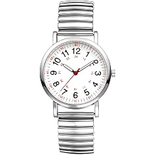 OIDEA Elastic Strap Nurse Watch for Medical 12/24 Hour Military Time Easy Read Dial Second Hand Analog Watch