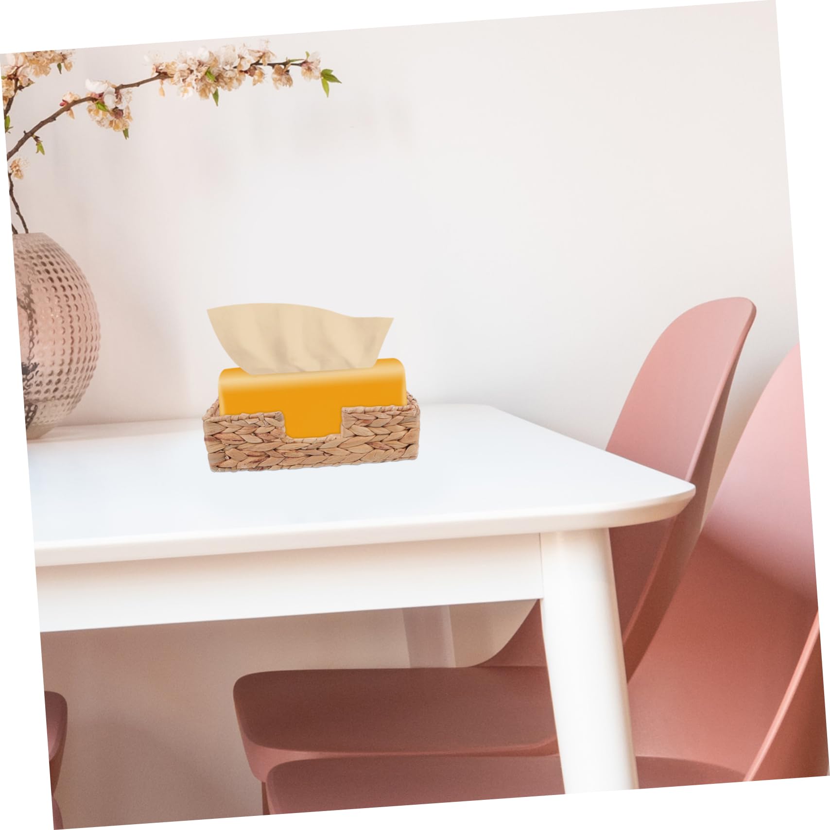 COLLBATH Handmade Napkin Storage Basket Hyacinth Storage Bins for Bathroom Small Woven Basket Lid