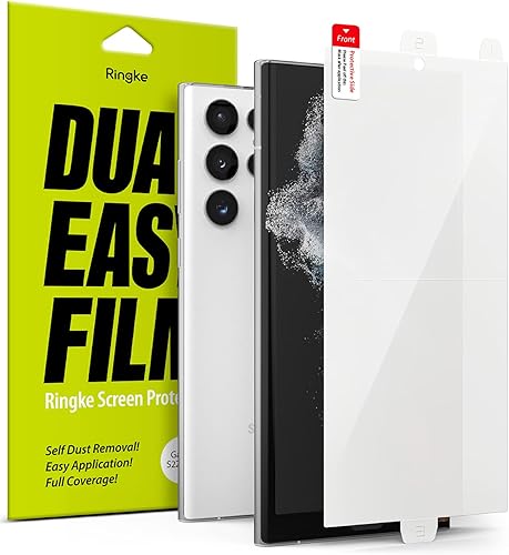 Ringke Paquete de 2 películas dobles fáciles compatibles con Samsung Galaxy S22 Ultra 5G, película de cobertura completa de alta calidad, fácil