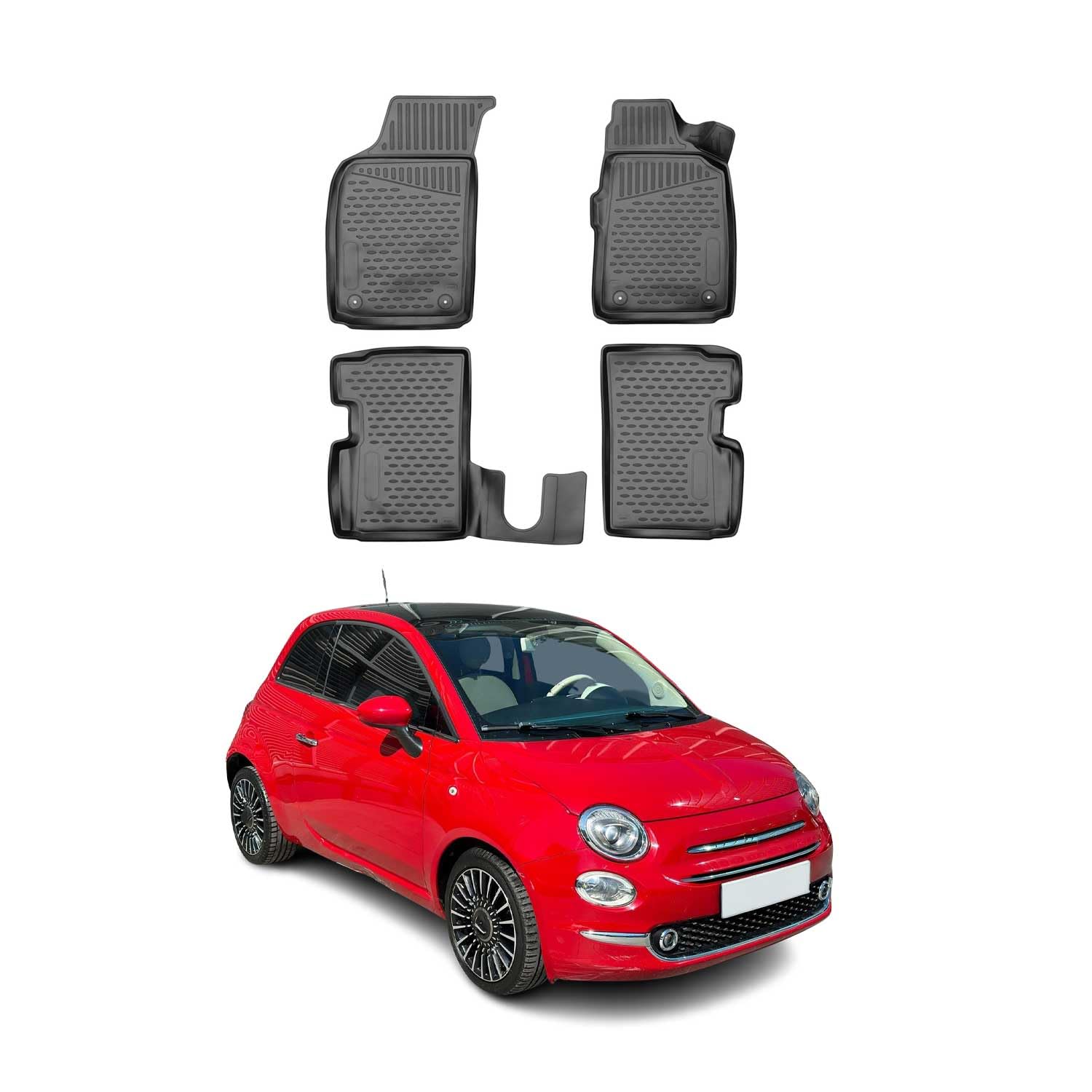 OMAC Dywaniki Gumowe Dywaniki Pasujące do FIAT 500 2007-2015 RHD TPE Dywaniki Samochodowe Czarny 4X
