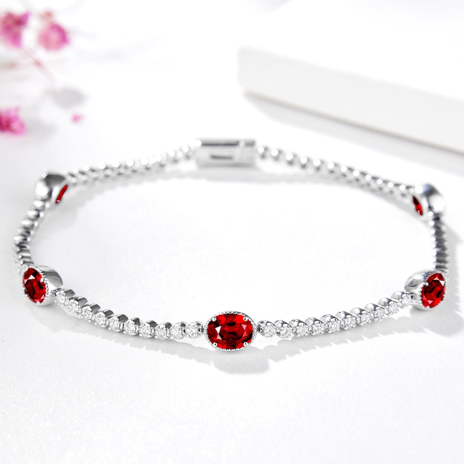 Bransoletka tenisowa dla kobiet białe złoto 9kt/18kt/14kt, rubinowe bransoletki 2ct 6,3 do 19,8 cm długości z diamentem, biżuteria ślubna dla kobiet