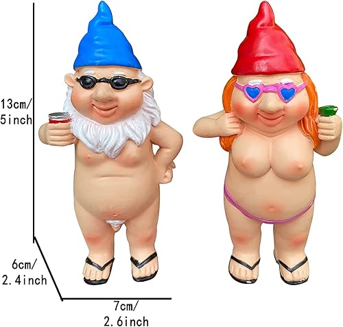 Miniatura 4 de 2 estatuas de gnomos desnudos de 5 pulgadas, gnomos traviesos, divertidos, sexy, de resina, nudos, para el hogar, interiores o exteriores, césped,