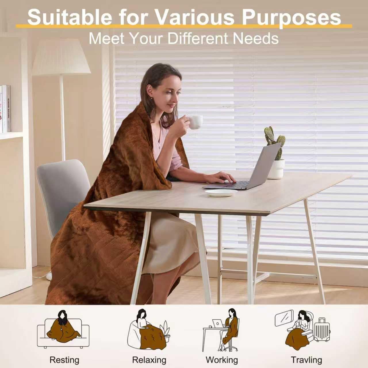 Gintao Electric Heated Blanket, 50"x60" Double Soft Flannel Electric Blanket Throw with 3 Heating Levels,ETL&FCC Certified,4H Auto Off Heating Blanket&Overheat Protection for Home Office,Gifts,Brown - Image 4