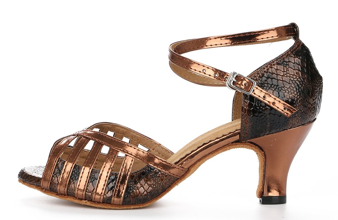 TDA Women's Fashion High Heel Cross Strap Brown Synthetic Cha Cha Salsa Samba Modern Latin Dance Wedding Shoes 6.5 M US