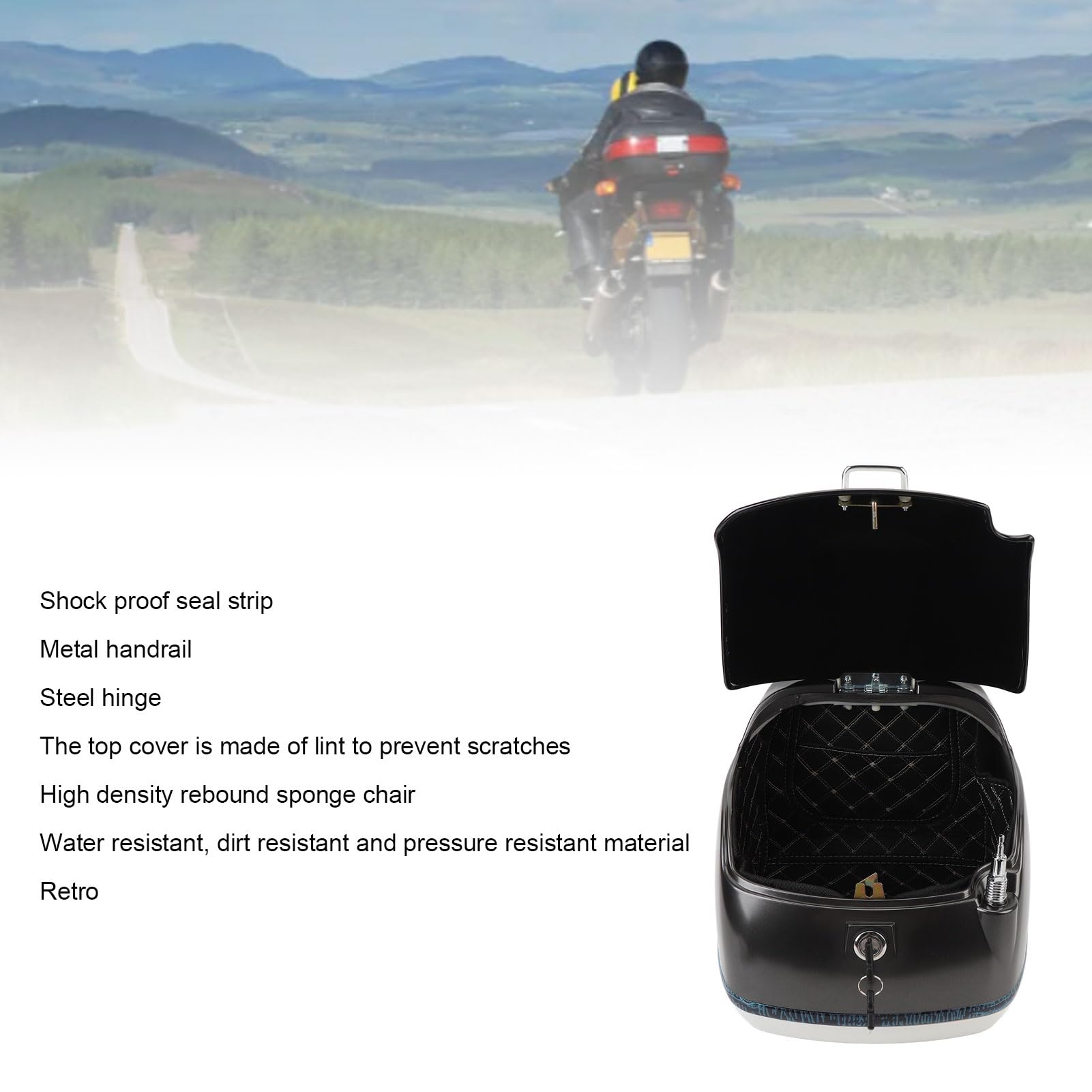 Dilwe Kufer na Motocykl ABS Kufer na Motocykl 38L Wodoodporny Zamykany Schowek z Tyłu Skutery Motocykle Rowery Elektryczne Mieści Pełnowymiarowy Codzienne Dojazdy (czarny biały)