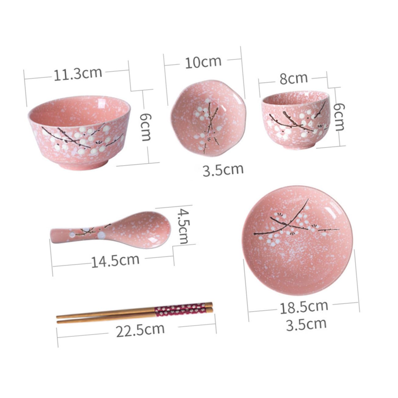 Ipetboom Set Stoviglie Giapponesi in Ceramica Rosa 12 Pezzi, Posate in Ceramica Per La Casa Ciotole, Piatti, Tazze e Bacchette, Kit Per Uso Quotidiano e Feste