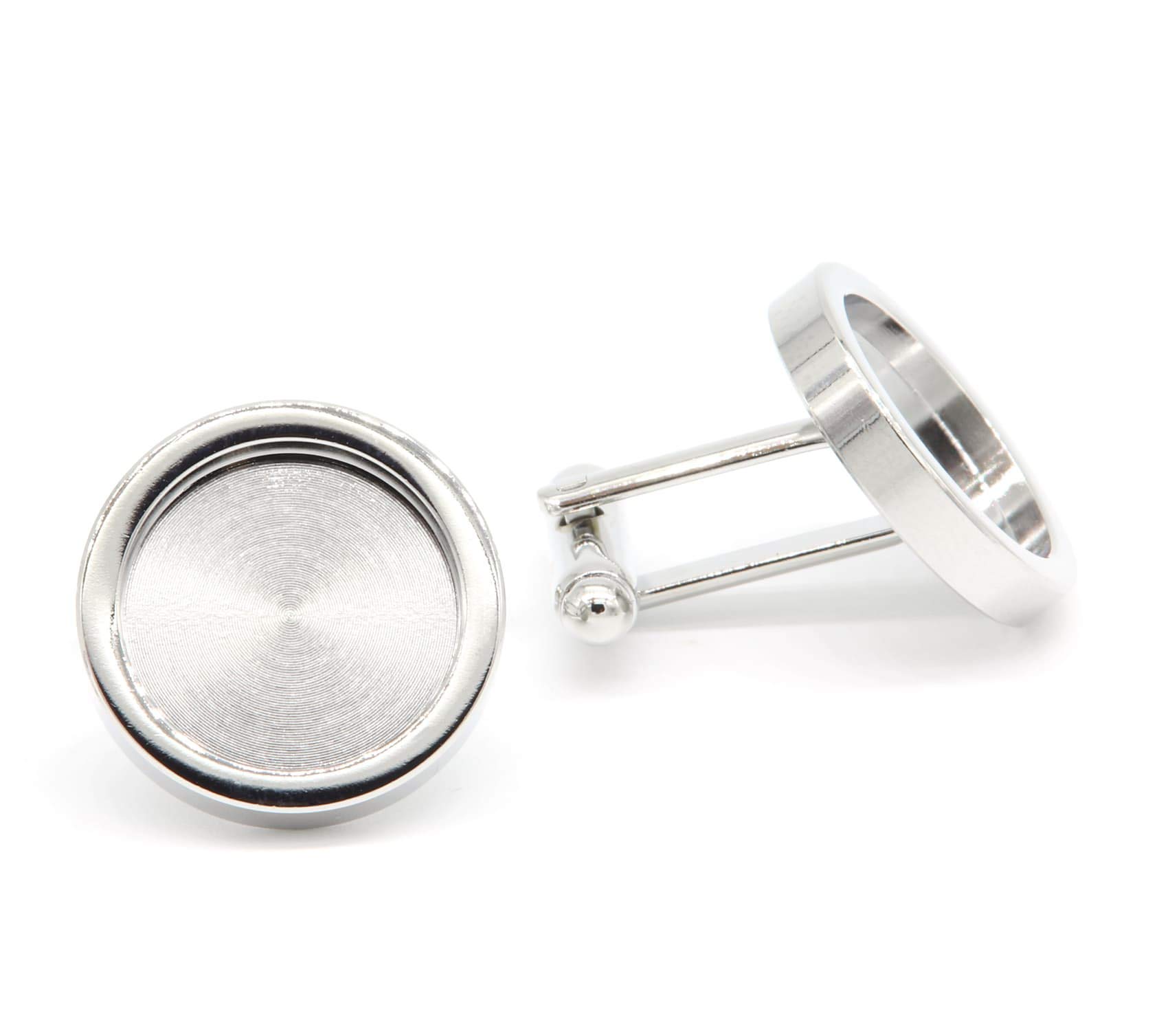 NaturSchatulle Manschettenknöpfe Rohlinge Silber I 5 Paar Runde Cabochon Fassungen Hochwertige Accessoires Basteln DIY Schmuckherstellung Nickelfrei
