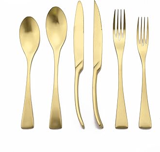 UniturckyLuxury 18/10 Stainless Steel Matte Champagne gold Flatware Set - Silverware Cutlery Utensil Set Steak Knife Spoon and Fork Knife Serving Set,Service for 1 (6-Piece)