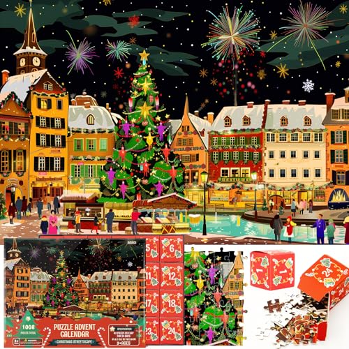 Imdroi Christmas Puzzle Advent Calendar 2024 - Christmas Streetscape Jigsaw Puzzle Family Advent Calendar 1000 Pieces for Kids and Adult, 24 Day Countdown Advent Calendars Xmas Gift for Boys Girls