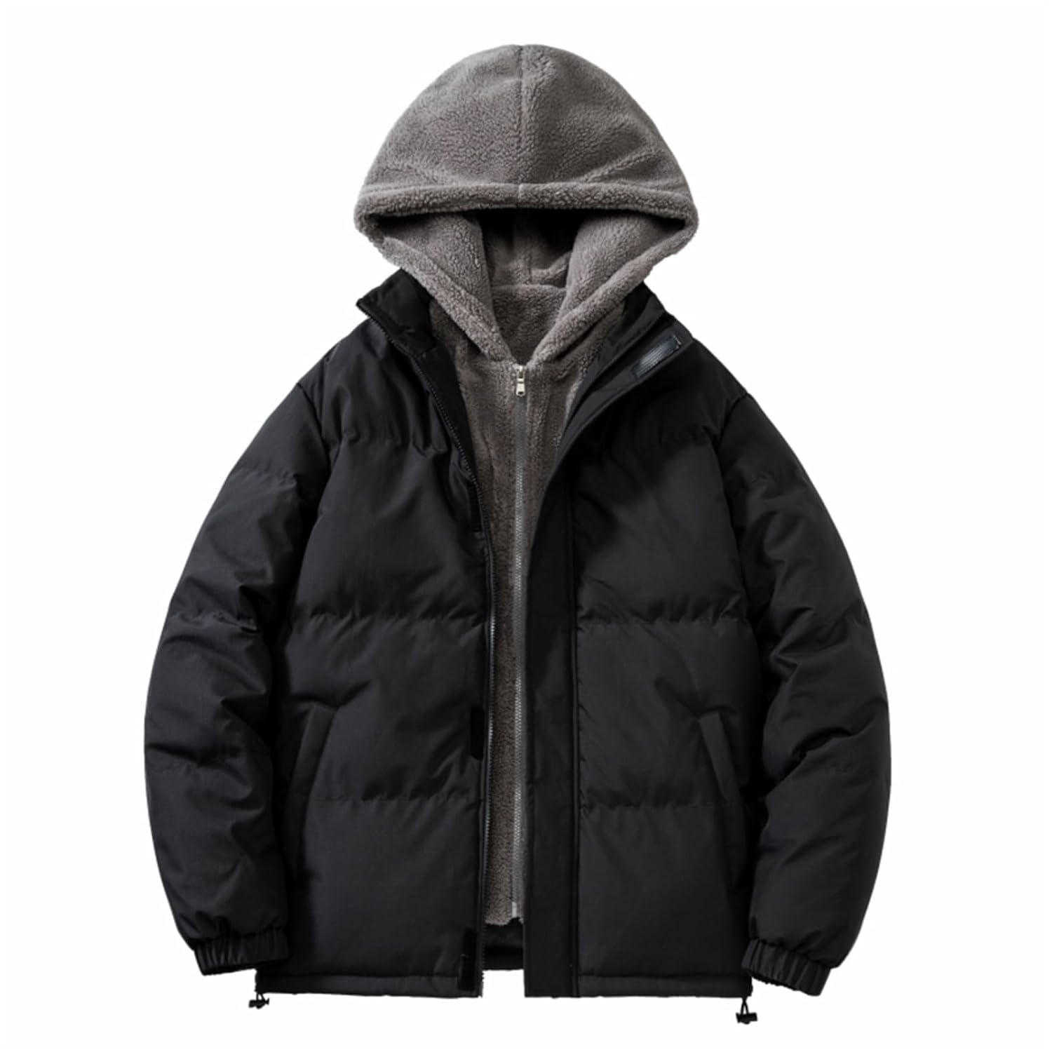 Mens Winter Coats Heavyweight Long Sleeve Hooded Jacket Casual Zip Up Down Quilted Hoodie Winter Warm Thermal Outwear