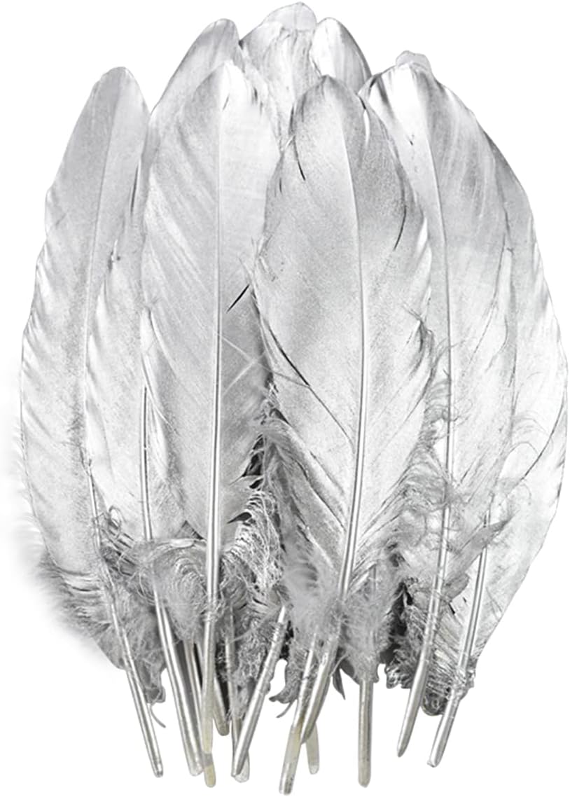 100pcs Goose Feathers for Crafts 15-20cm Natural Goose Feathers Crafts Supplies Feathers for Centerpieces Themed Party Decorations DIY Dream Catchers,Silver