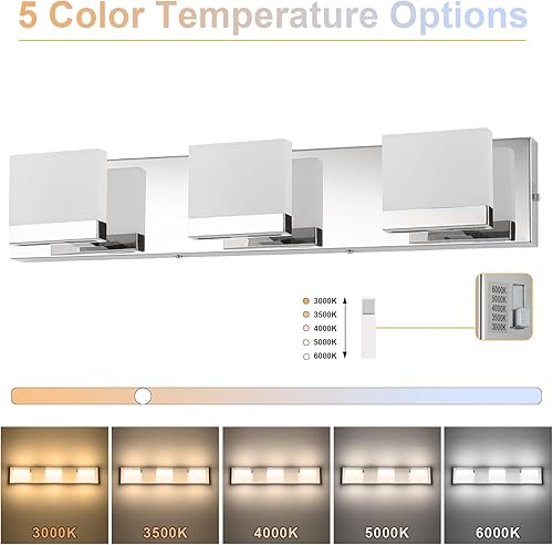 Miniatura 5 de SineRise Lámparas LED modernas para tocador de baño (3 luces, 24 pulgadas, 5CCT), accesorios de iluminación de pared de baño de acrílico moderno