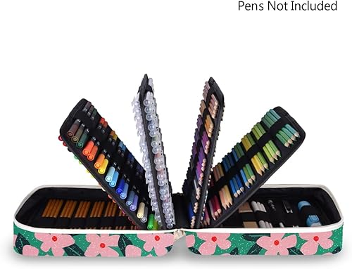 Vista 12 de qianshan Ranura para estuche para lápices, capacidad para 260 lápices de colores o 180 bolígrafos de gel con cierre de cremallera 260-Azul Rosa Daisy