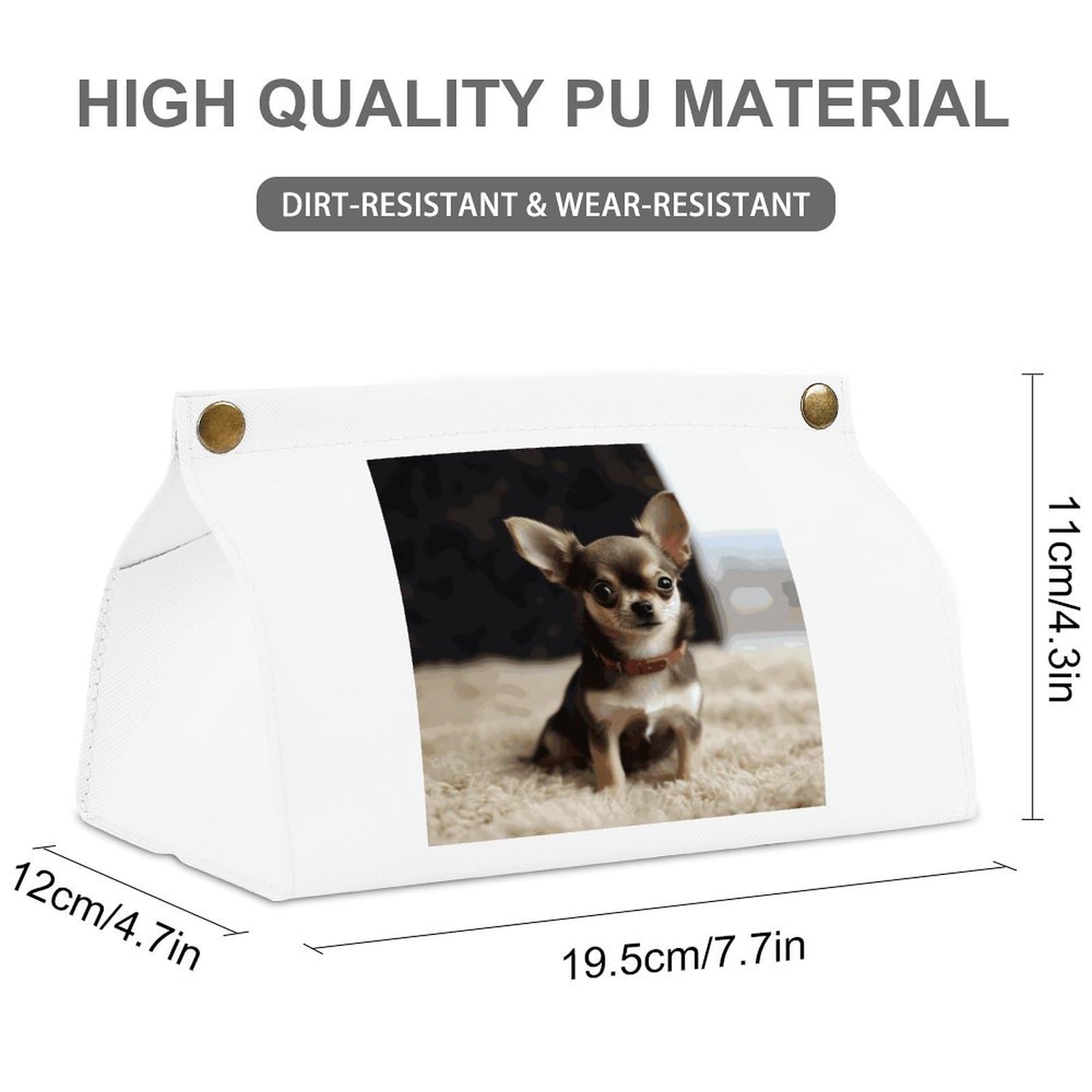 Cute Chihuahua White Tissue Box Cover Rectangle PU Leather Cover for Tissue Boxes Modern Tissue Holder for Bathroom Office Tissue Holders Decorative Cute Napkin Holder for Kitchen Bedroom