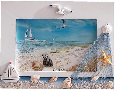 Photo Frame Picture Frame Picture Frame Beach Nautical Coastal Wood Picture Holder Ocean Seashell Decor Vintage Sculpture Photo Holder Art Desktop Decor Style 2