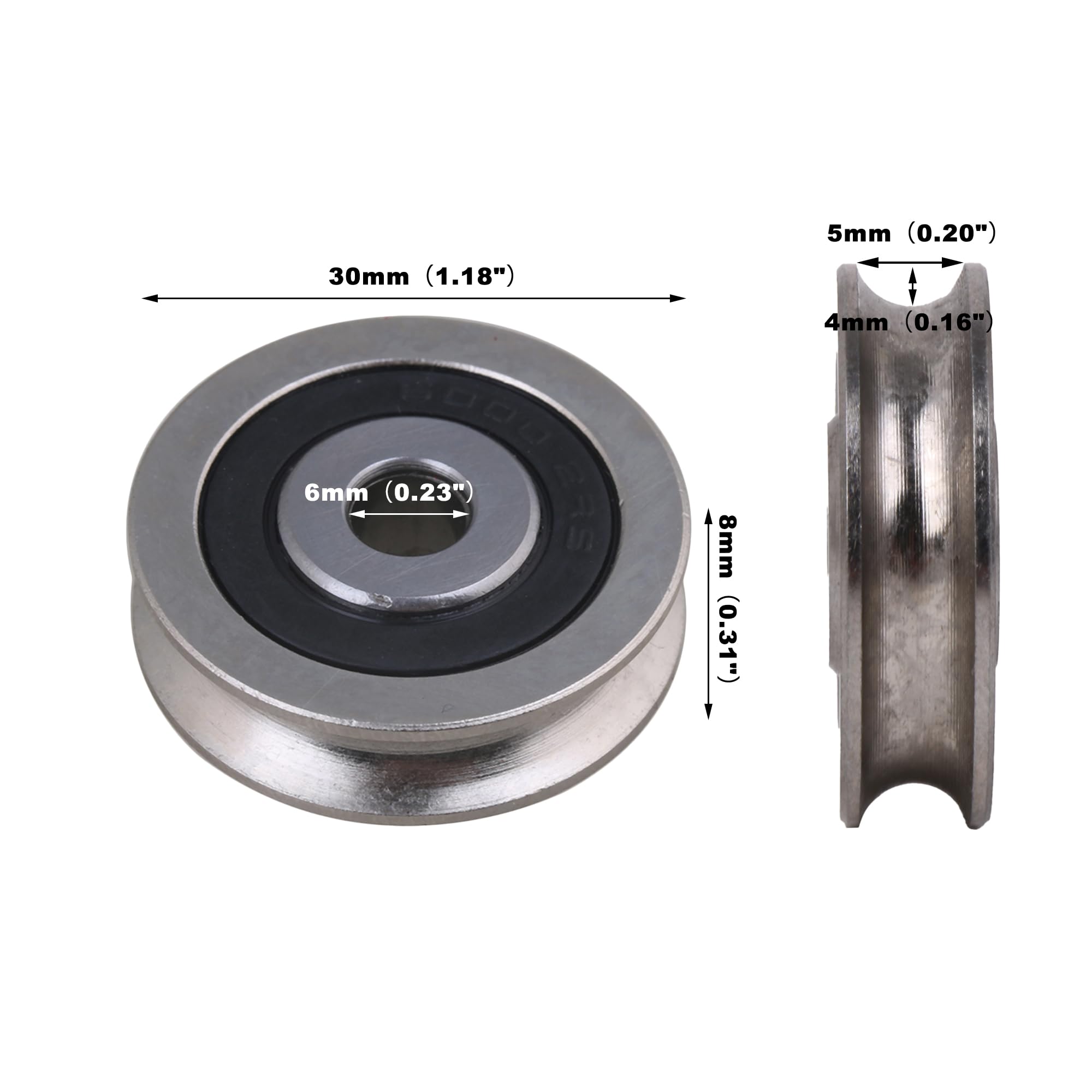 Puleggia Con Cuscinetto a U, Diametro Interno 6 mm x Esterno 30 mm x 8 mm, T 354,7 kg, Confezione da 2