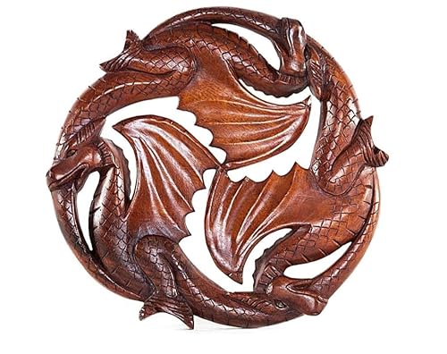 terre Hand Carved Teak Wood Dragon Wall Art - Mystical