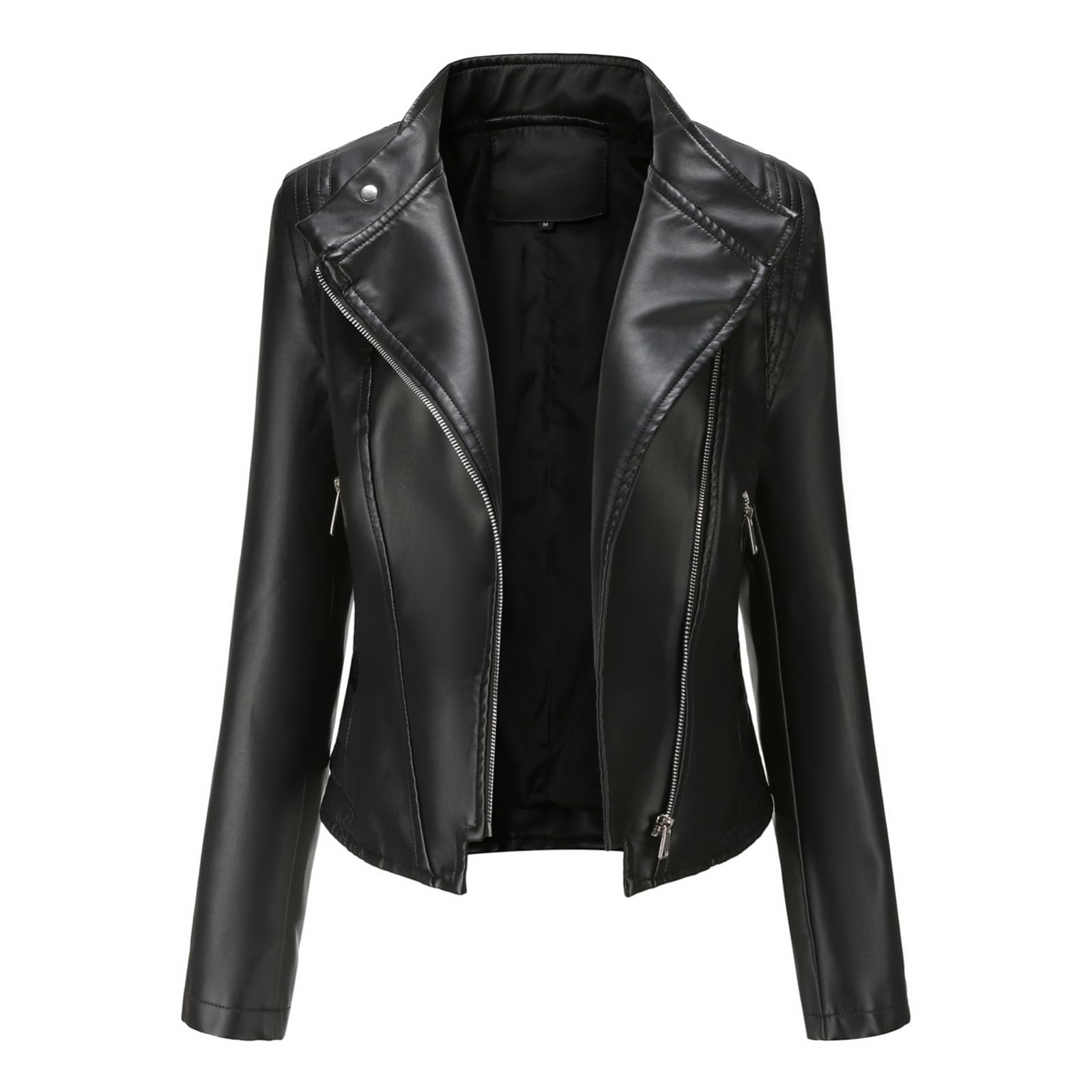 Lederjacke Damen Leather Jacket Woman Bomberjacke Slim Fit Bikerjacke Kunstleder Streetwear Übergangsjacke Kunstlederjacke Alltag Kurzjacke Langarm Mit Taschen