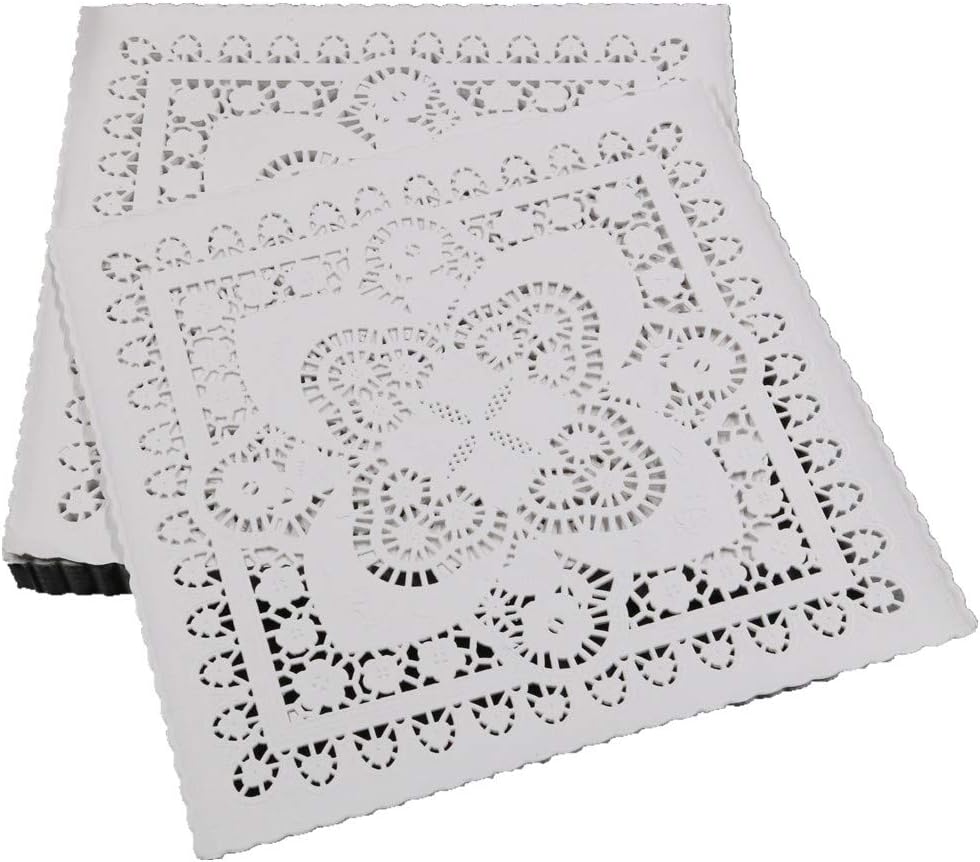 LoBake 250pcs 8 inches Square Chinese Hollow lace Design Paper doilies Coaster Kitchen Table Accessories
