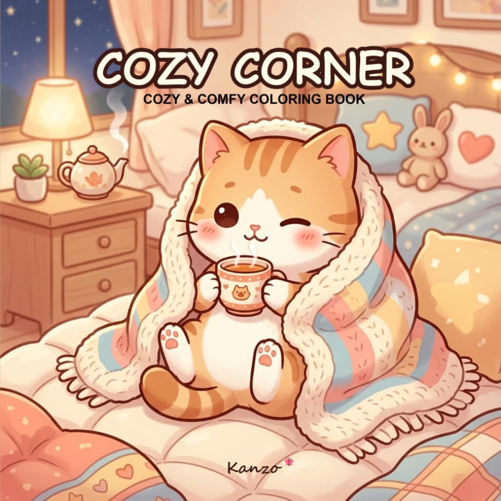 Cozy Corner: Cozy & Comfy Coloring Book: Bold & Easy Coloring Pages for Stress Relief and Anxiety Relief