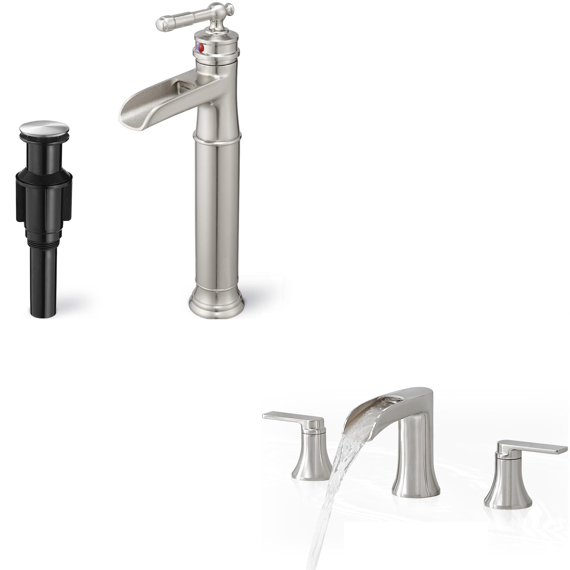 Hcfyauis Tall Bathroom Sink Faucet, Waterfall Bathroom Faucet Single Hole, Tub Faucet Set 3 Hole, Brass Deck Mount Waterfall Bathtub Faucet Set, High Flow Widespread 6-16 Inch