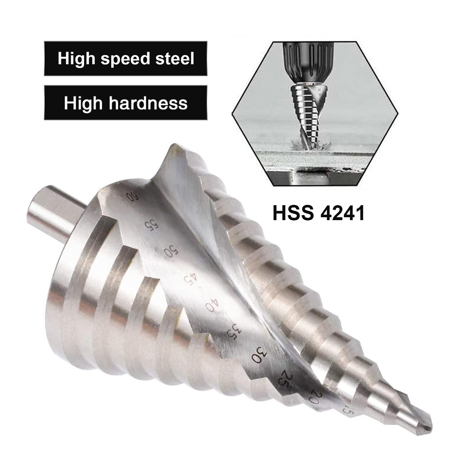 6-60mm HSS Step Drill Bit Large HSS Spiral Groove Step Drill Cono Drill Bit Hole Cutter 12 passi