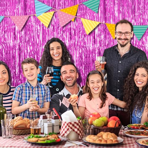 Image of 20 Pack Hot Pink Party Decorations - Tinsel Curtain Streamers Foil Fringe Backdrop for Birthday, Christmas, Bachelorette, Graduation, Fiesta Photo Booth