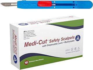 Dynarex Medi-Cut Disposable Scalpel - Retractable Safety Scalpel with Lock - #10 Stainless Steel Blade - Individually Wrapped & Sterilized - Box of 10