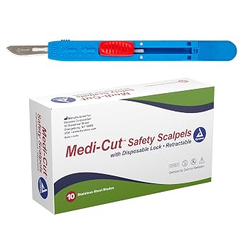 Dynarex Medi-Cut Disposable Scalpel - Retractable Safety Scalpel with Lock - #10 Stainless Steel Blade - Individually Wrapped & Sterilized - Box of 10