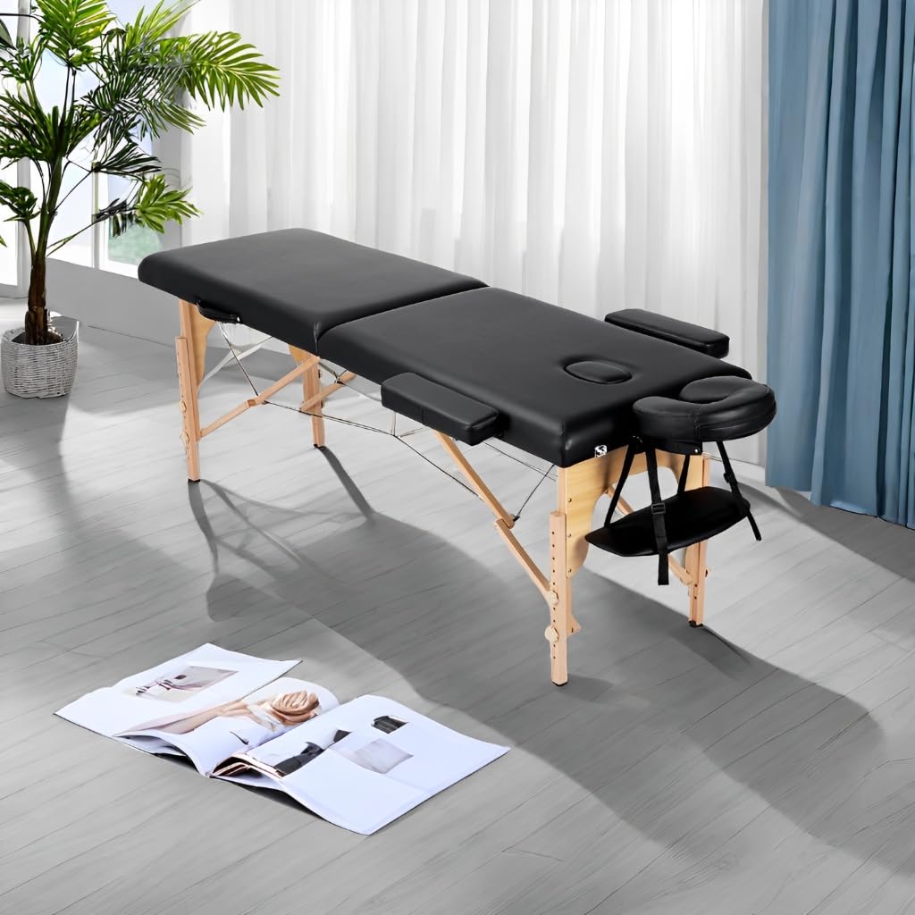 Camilla de Masaje Plegable - 2-Zona Madera Camilla Estetica Portatil para Fisioterapia y Tatuaje