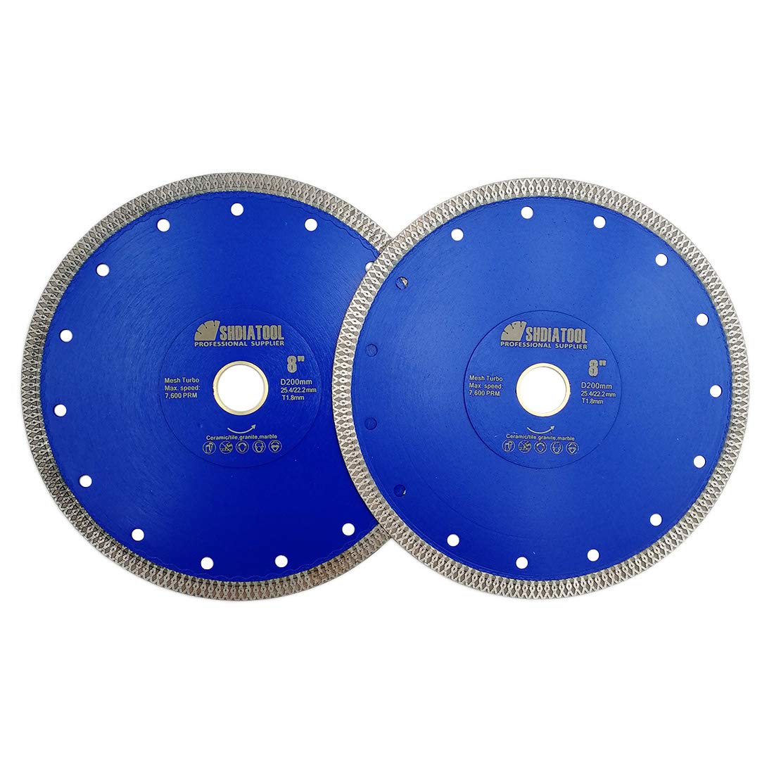 SHDIATOOL Diamentowa tarcza do cięcia 2 szt. 200 mm / 8 cali X ostrze do piłowania z siatki turbo do płytek marmur ceramiczna porcelana