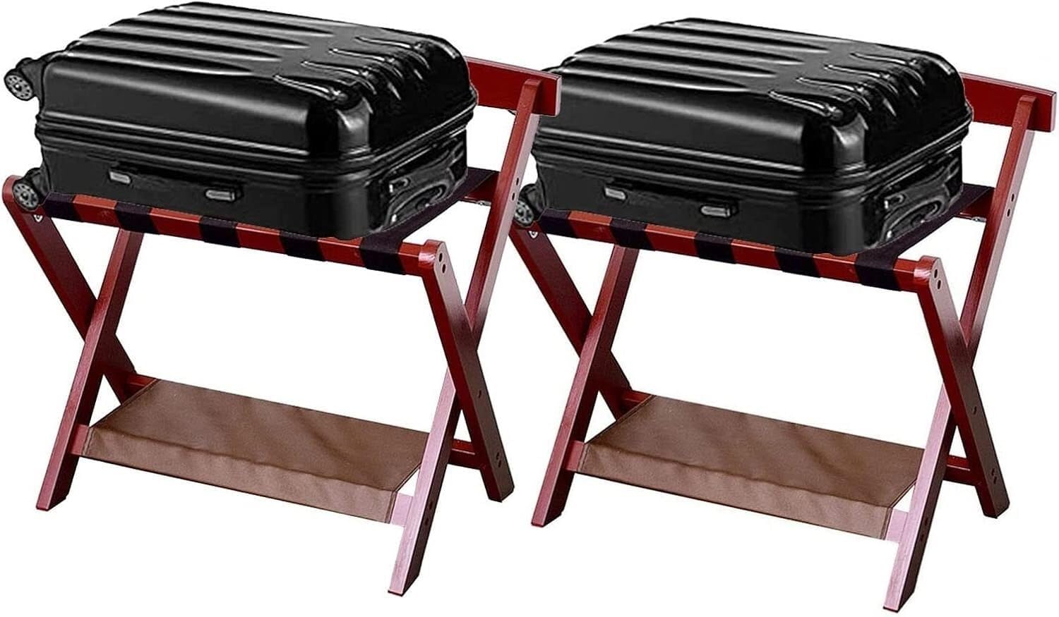 MSHGSKU Luggage rack 2pcs Luggage Rack - Foldable Guest Room Suitcase Stand With Shoe Shelf Luggage Storage Rack(Braun)