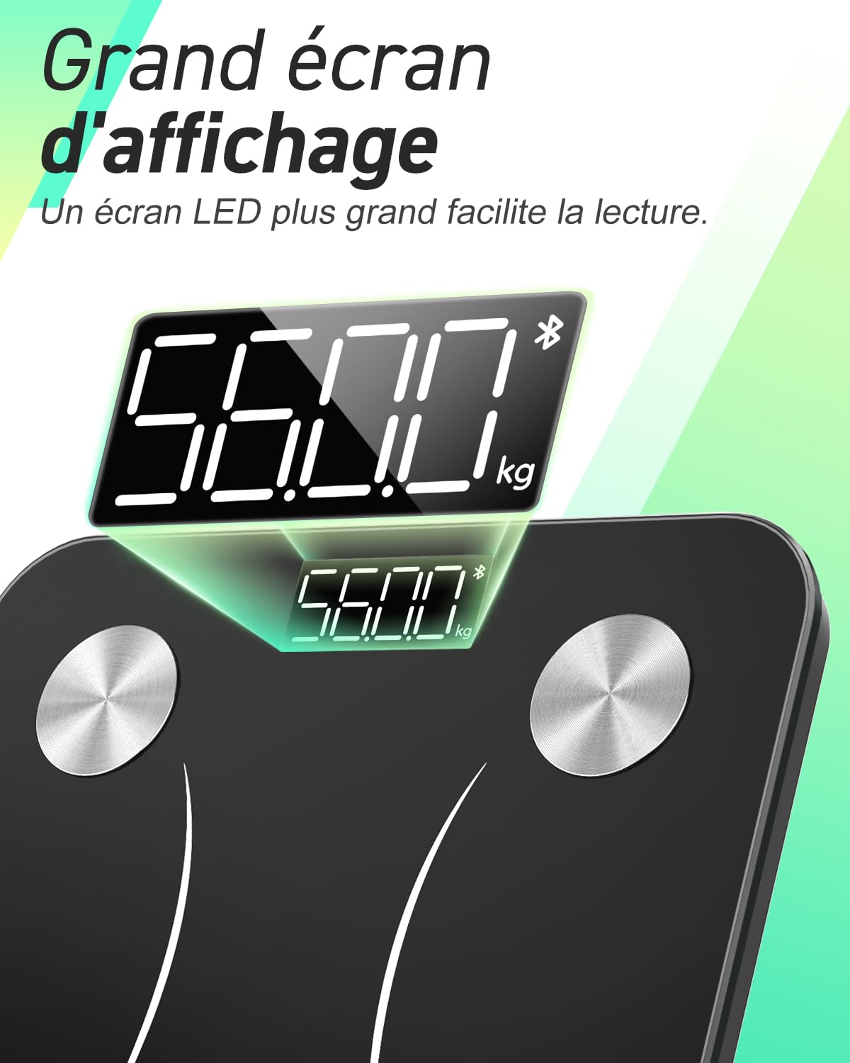Insmart Balance Pese Personne, Balance Connectée avec apps, Pese Personnes mesure de la balance 16 données corporelles (IMC/graisse corporelle/BMR/muscle, etc.), affichage LED, très précis