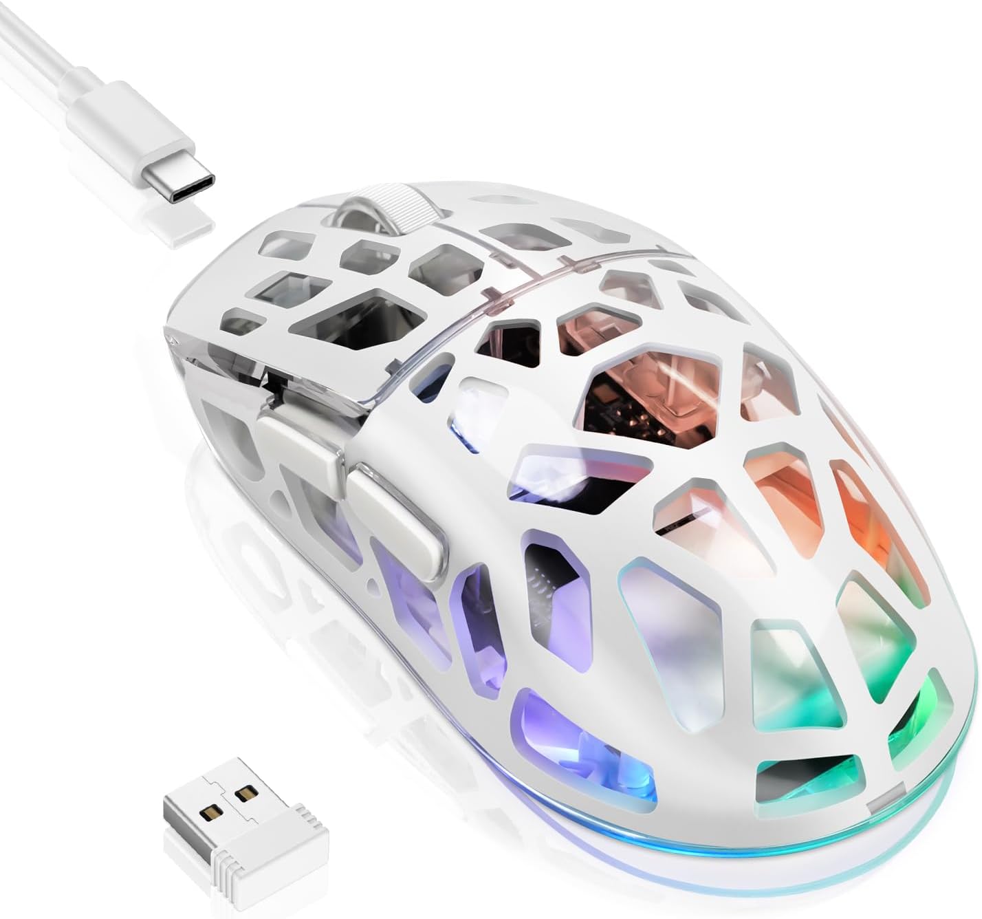 KM-2 Gaming Mouse, Wireless Mouse for Laptop with Transparent Honeycomb Shell, Tri-Mode 2.4G/Type-C/BT 5.2, 11 RGB Lights, 60Hrs Ergonomic Programmable Computer Gamer Mice for Windows PC Mac KM-2 Gaming Mouse, Wireless Mouse for Laptop with Transparent Honeycomb Shell, Tri-Mode 2.4G/Type-C/BT 5.2, 11 RGB Lights, 60Hrs Ergonomic Programmable Computer Gamer Mice for Windows PC Mac