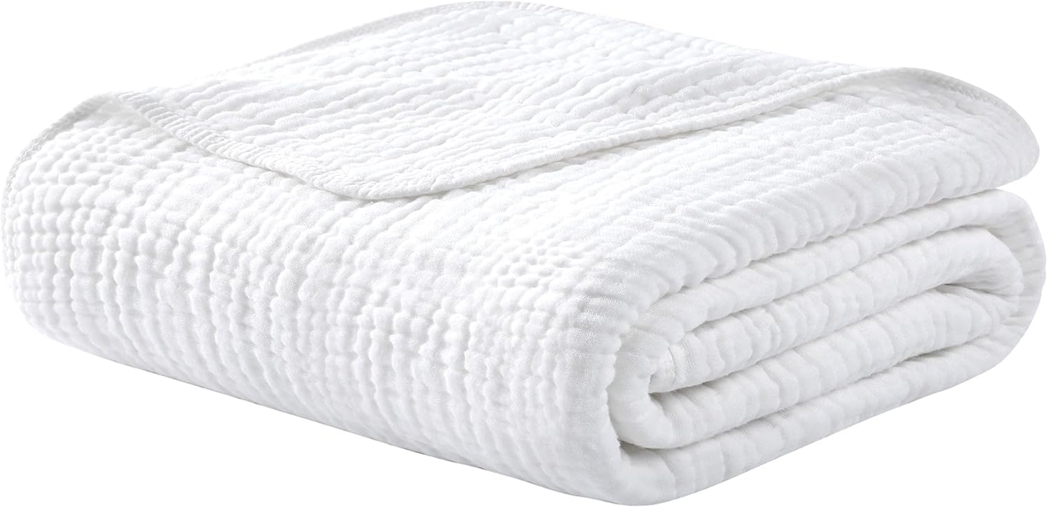 Yoofoss Muslin Blanket 100% Organic Cotton Throw Large 50" x 60" for Bed Couch Summer Gauze Blanket for Adults Lightweight and Breathable White White 50" x 60"