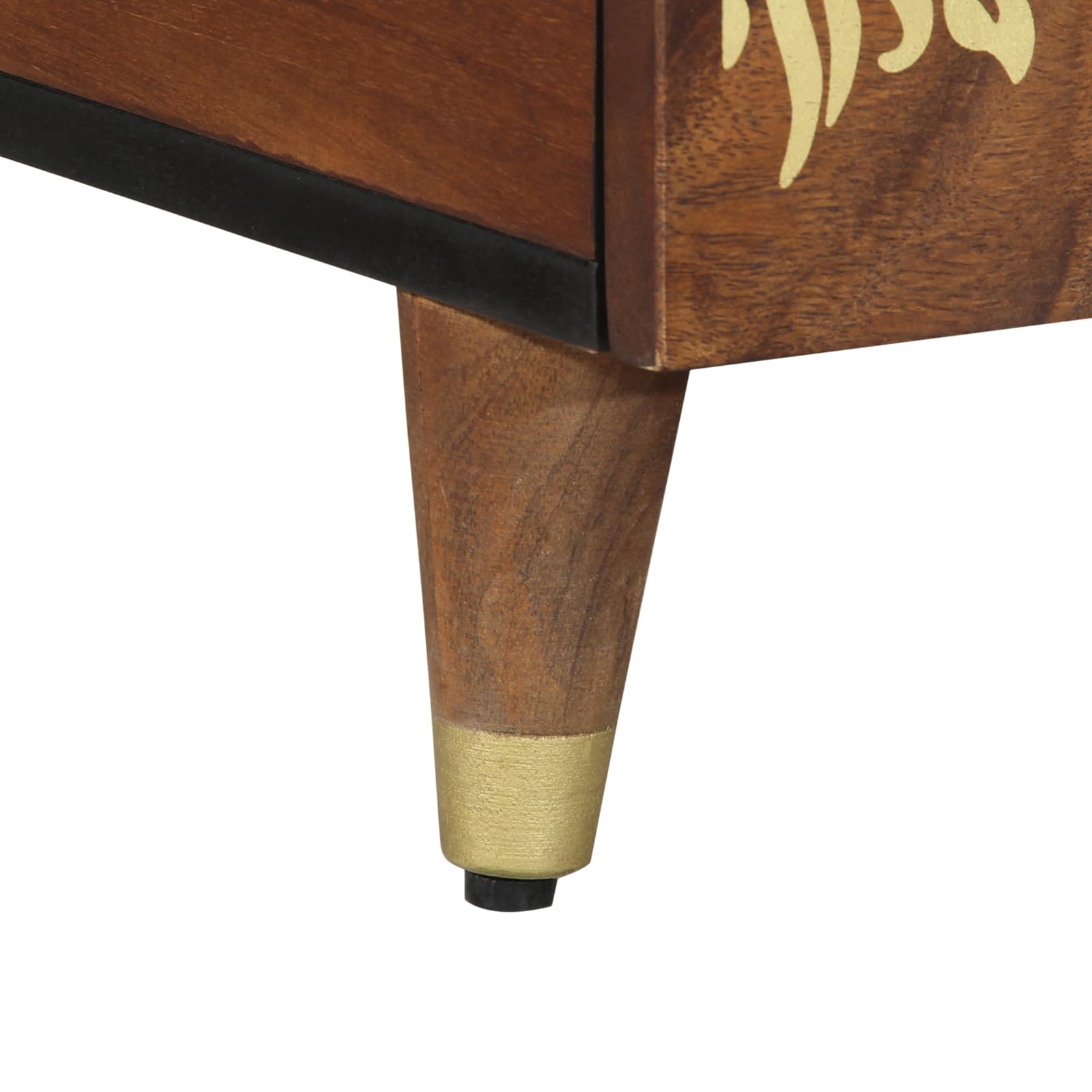 Mesa de centro de madera maciza de mango, 80 x 54 x 40 cm, con tres cajones, diseño moderno, con incrustaciones de flores, superficie marrón miel para salón, almacenamiento y estabilidad