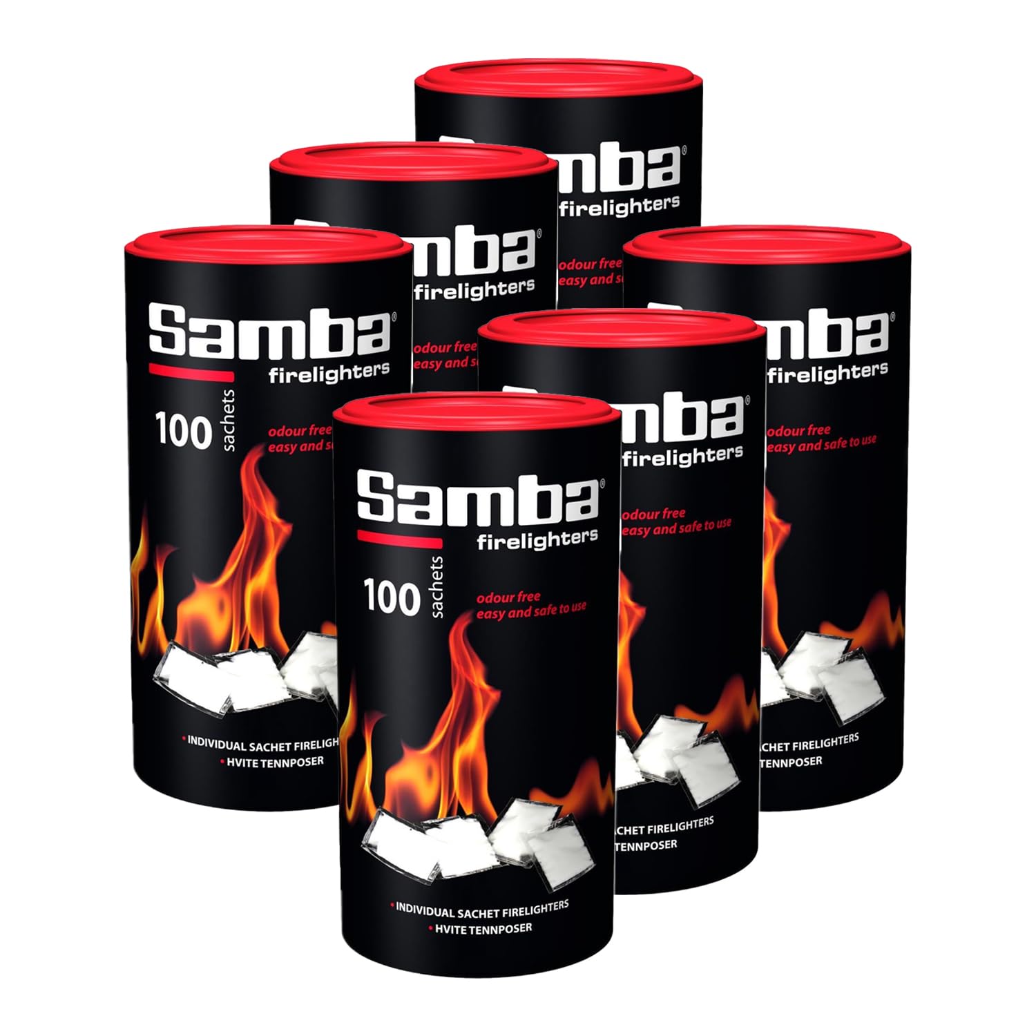 Warma White 600 Samba Firestarters Firelighters Sachets - Odourless Burning & Easy To Light - For Bbqs Barbecues Wood Burner Wood-Fired Ovens Stoves Fireplaces & Campfires - 6 Tubes